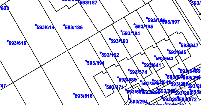 Parcela st. 593/192 v KÚ Rajhrad, Katastrální mapa