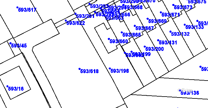 Parcela st. 593/198 v KÚ Rajhrad, Katastrální mapa