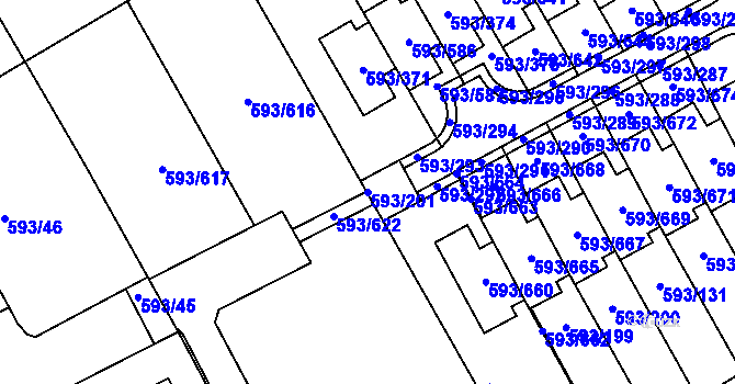 Parcela st. 593/201 v KÚ Rajhrad, Katastrální mapa