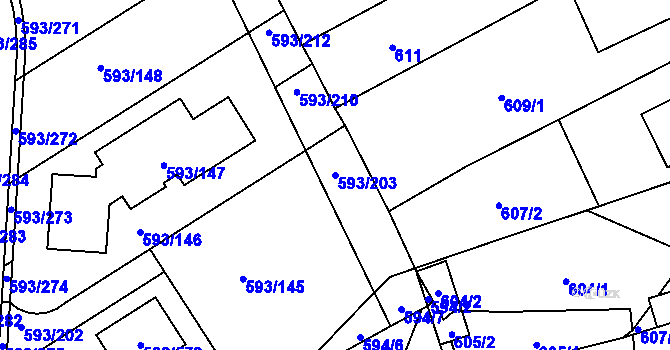Parcela st. 593/203 v KÚ Rajhrad, Katastrální mapa