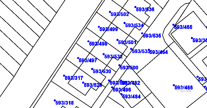 Parcela st. 593/532 v KÚ Rajhrad, Katastrální mapa