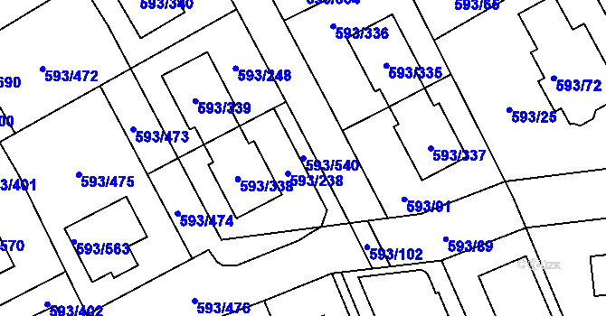 Parcela st. 593/540 v KÚ Rajhrad, Katastrální mapa