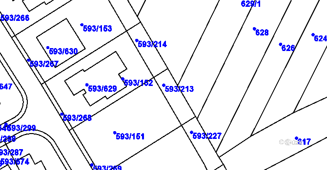 Parcela st. 593/213 v KÚ Rajhrad, Katastrální mapa