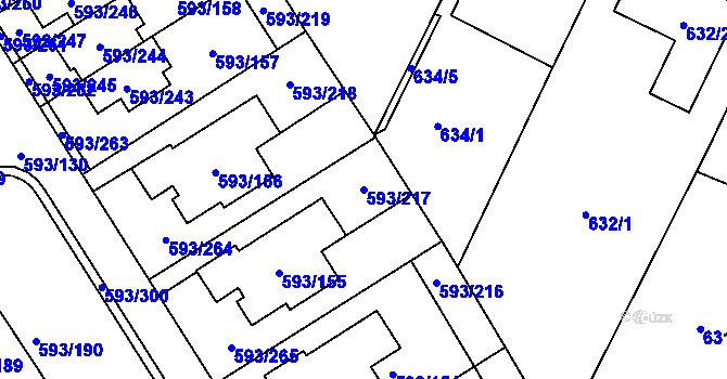 Parcela st. 593/217 v KÚ Rajhrad, Katastrální mapa