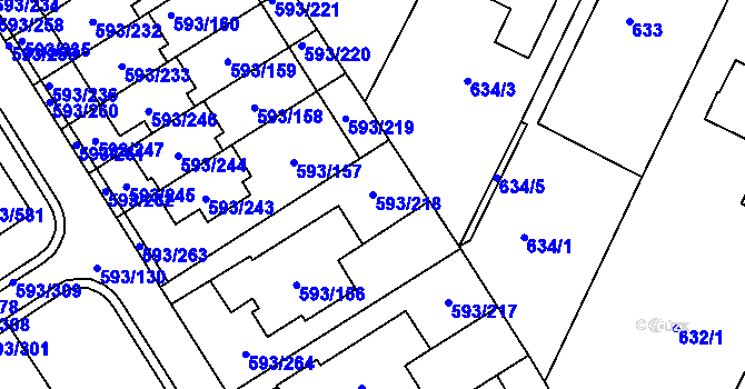 Parcela st. 593/218 v KÚ Rajhrad, Katastrální mapa