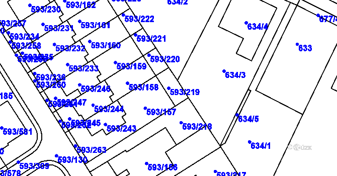Parcela st. 593/219 v KÚ Rajhrad, Katastrální mapa