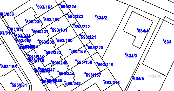Parcela st. 593/220 v KÚ Rajhrad, Katastrální mapa