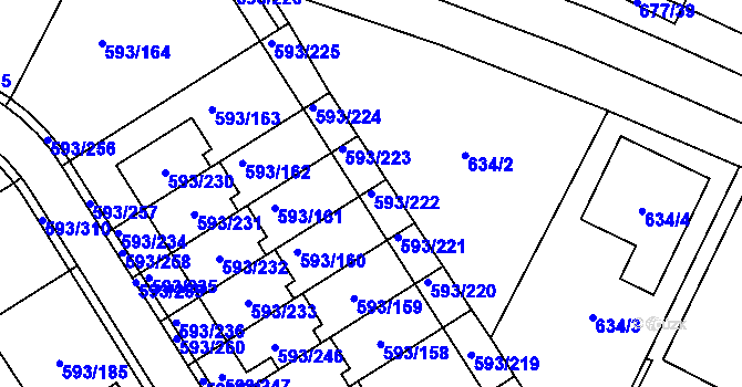 Parcela st. 593/222 v KÚ Rajhrad, Katastrální mapa