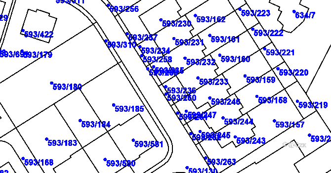 Parcela st. 593/236 v KÚ Rajhrad, Katastrální mapa