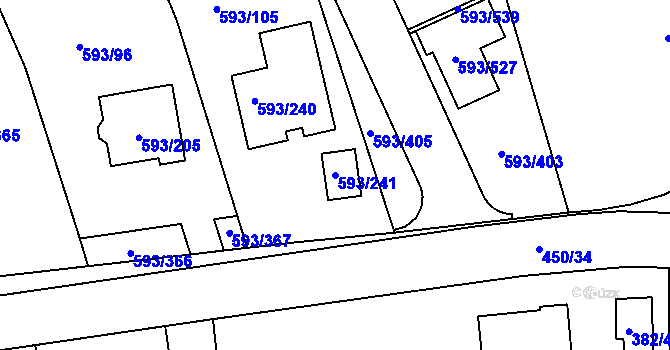 Parcela st. 593/241 v KÚ Rajhrad, Katastrální mapa