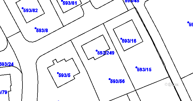 Parcela st. 593/249 v KÚ Rajhrad, Katastrální mapa