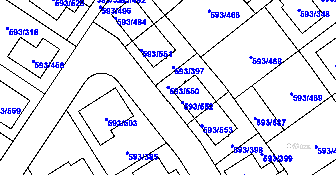 Parcela st. 593/550 v KÚ Rajhrad, Katastrální mapa