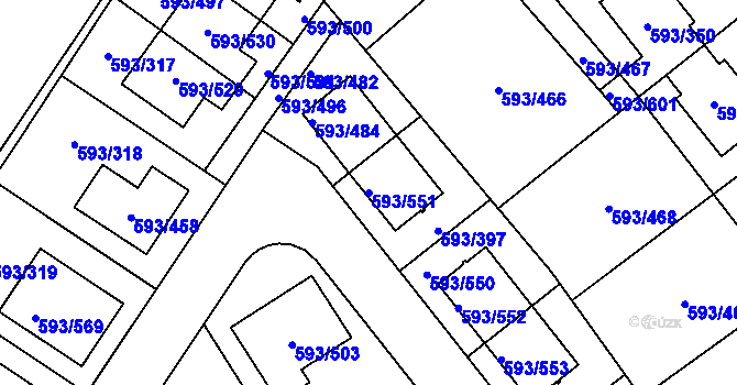 Parcela st. 593/551 v KÚ Rajhrad, Katastrální mapa