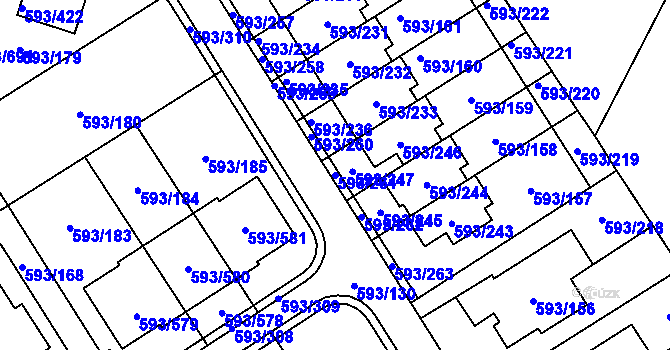 Parcela st. 593/261 v KÚ Rajhrad, Katastrální mapa