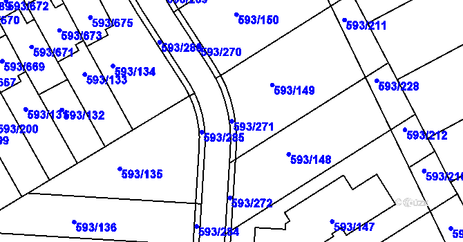 Parcela st. 593/271 v KÚ Rajhrad, Katastrální mapa