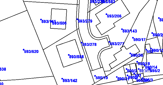 Parcela st. 593/278 v KÚ Rajhrad, Katastrální mapa