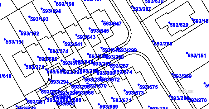 Parcela st. 593/298 v KÚ Rajhrad, Katastrální mapa
