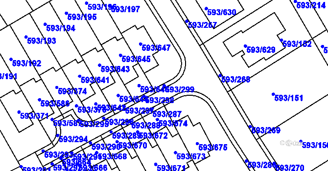 Parcela st. 593/299 v KÚ Rajhrad, Katastrální mapa