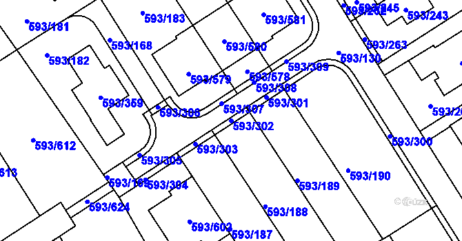 Parcela st. 593/302 v KÚ Rajhrad, Katastrální mapa