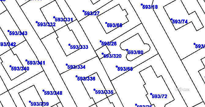 Parcela st. 593/320 v KÚ Rajhrad, Katastrální mapa