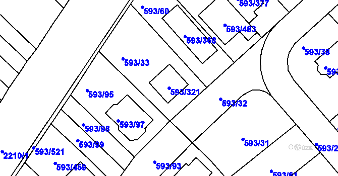 Parcela st. 593/321 v KÚ Rajhrad, Katastrální mapa