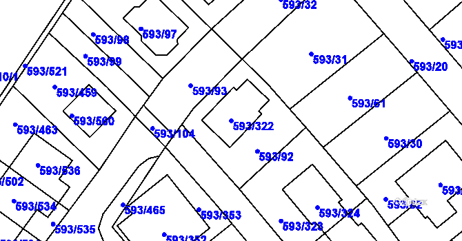 Parcela st. 593/322 v KÚ Rajhrad, Katastrální mapa