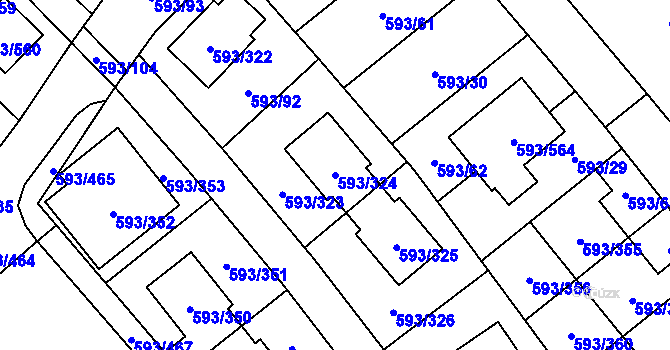 Parcela st. 593/324 v KÚ Rajhrad, Katastrální mapa