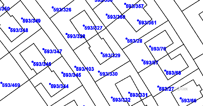 Parcela st. 593/329 v KÚ Rajhrad, Katastrální mapa
