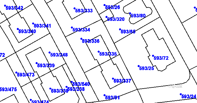 Parcela st. 593/335 v KÚ Rajhrad, Katastrální mapa