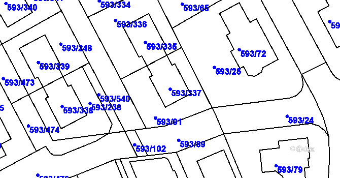 Parcela st. 593/337 v KÚ Rajhrad, Katastrální mapa