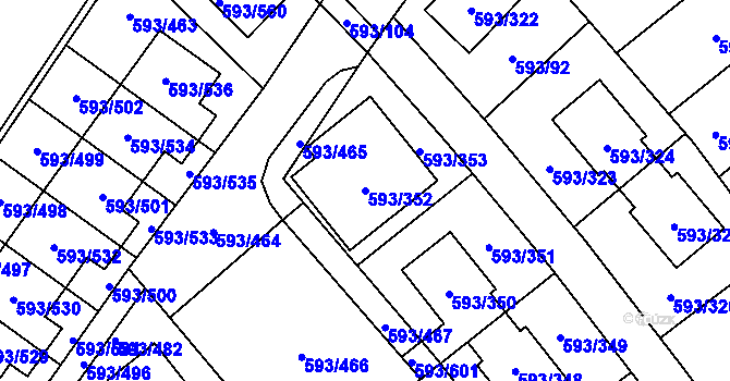 Parcela st. 593/352 v KÚ Rajhrad, Katastrální mapa