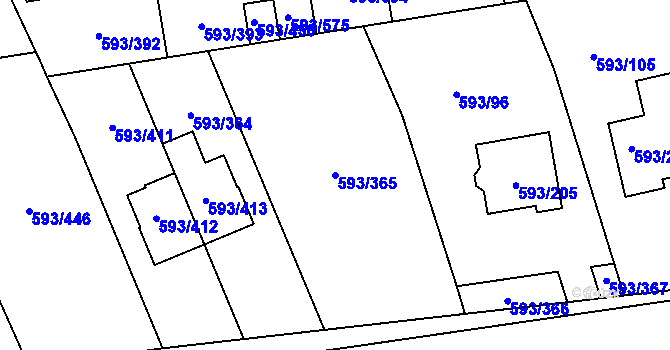 Parcela st. 593/365 v KÚ Rajhrad, Katastrální mapa