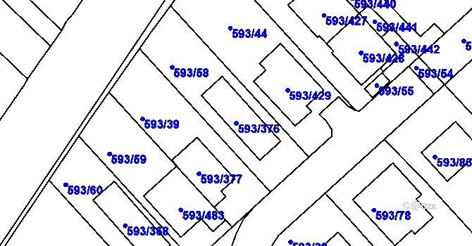 Parcela st. 593/376 v KÚ Rajhrad, Katastrální mapa