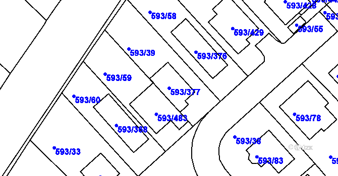 Parcela st. 593/377 v KÚ Rajhrad, Katastrální mapa
