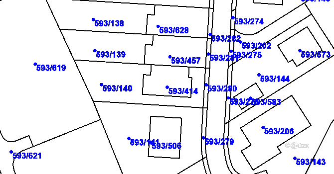 Parcela st. 593/414 v KÚ Rajhrad, Katastrální mapa