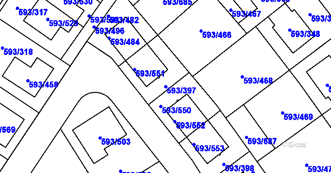 Parcela st. 593/397 v KÚ Rajhrad, Katastrální mapa