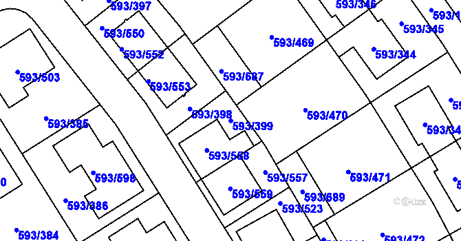 Parcela st. 593/399 v KÚ Rajhrad, Katastrální mapa