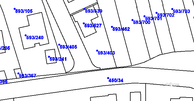 Parcela st. 593/403 v KÚ Rajhrad, Katastrální mapa
