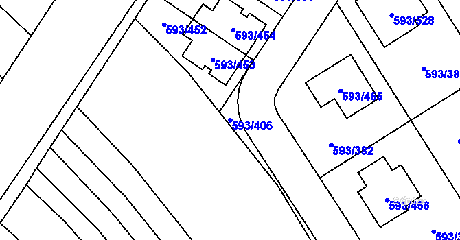 Parcela st. 593/406 v KÚ Rajhrad, Katastrální mapa