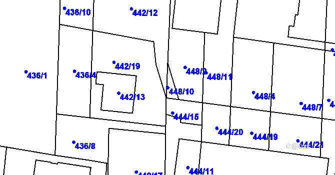 Parcela st. 448/10 v KÚ Rajhrad, Katastrální mapa