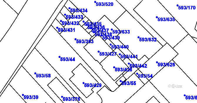 Parcela st. 593/427 v KÚ Rajhrad, Katastrální mapa