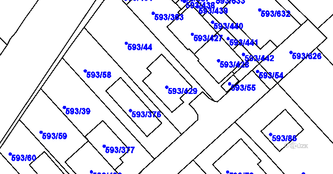 Parcela st. 593/429 v KÚ Rajhrad, Katastrální mapa