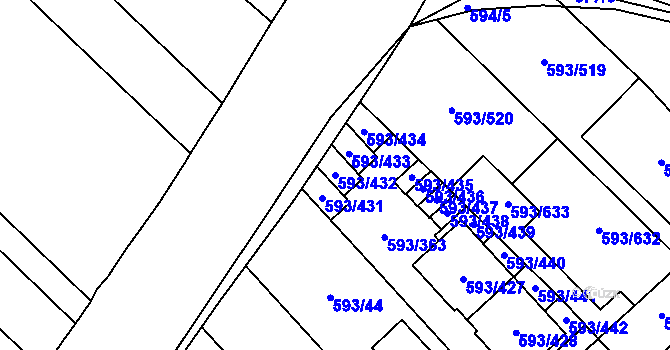 Parcela st. 593/432 v KÚ Rajhrad, Katastrální mapa