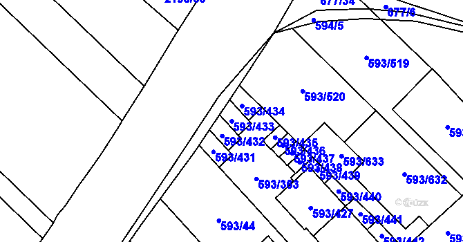 Parcela st. 593/433 v KÚ Rajhrad, Katastrální mapa