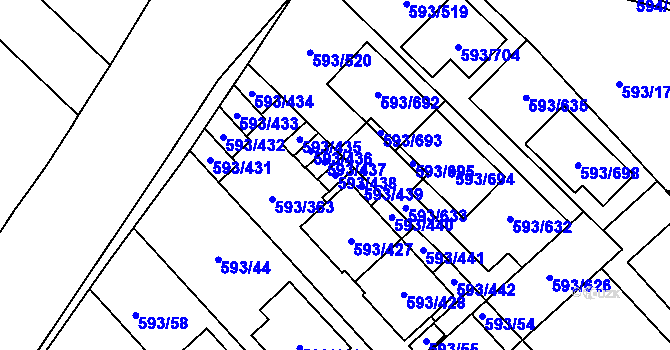 Parcela st. 593/438 v KÚ Rajhrad, Katastrální mapa