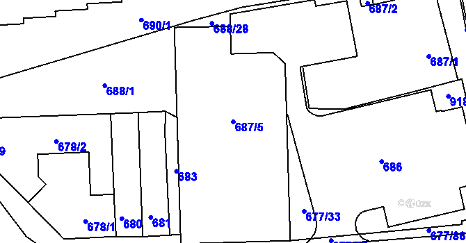 Parcela st. 687/5 v KÚ Rajhrad, Katastrální mapa
