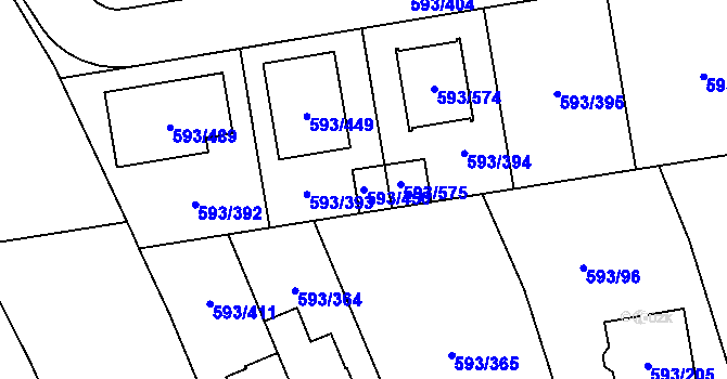 Parcela st. 593/450 v KÚ Rajhrad, Katastrální mapa
