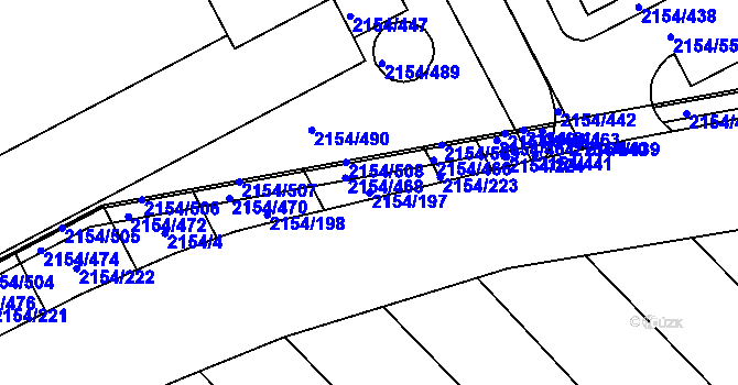 Parcela st. 2154/197 v KÚ Rajhrad, Katastrální mapa