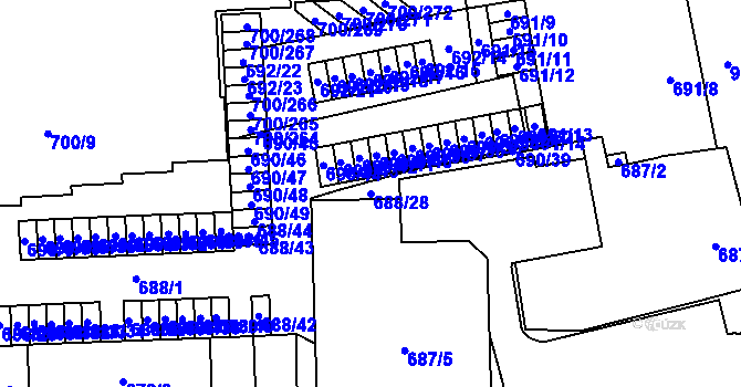 Parcela st. 688/28 v KÚ Rajhrad, Katastrální mapa