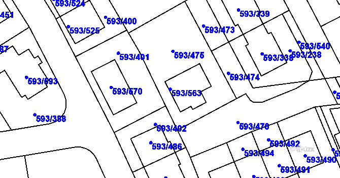 Parcela st. 593/563 v KÚ Rajhrad, Katastrální mapa